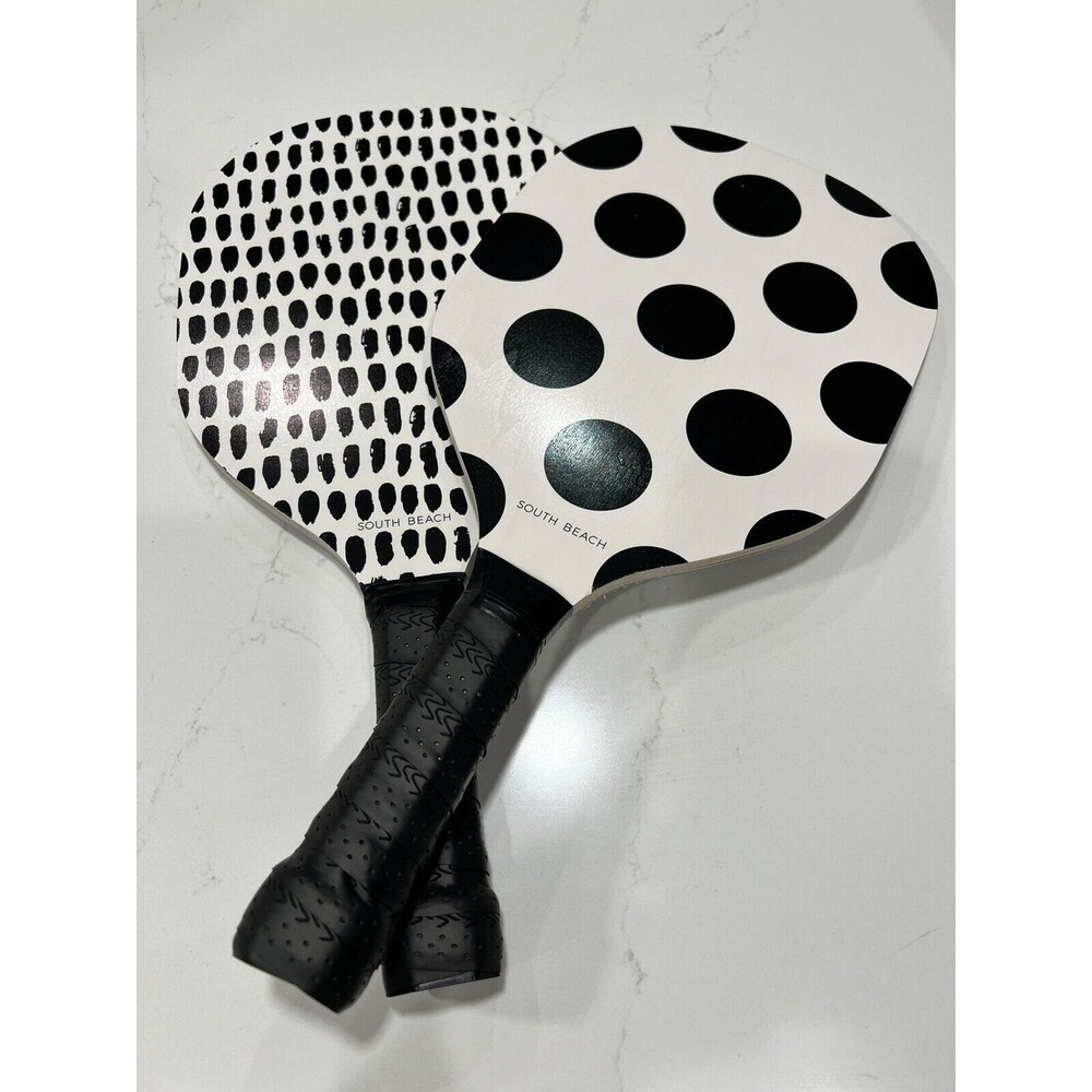 South Beach Black And White Polka Dot Printed Pickleball Paddles Set of 2